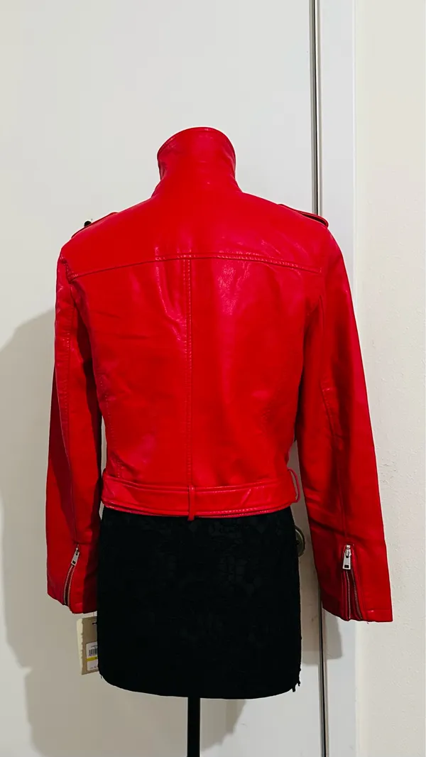 LEVI’s STRAUSS & CO Red Faux Leather Bomber Jacket - Image 4