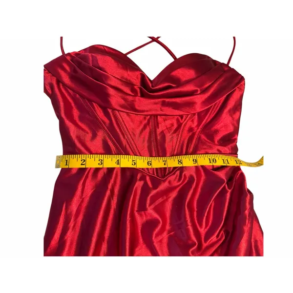 STACEES Red Satin Corset Gown Thigh-High Slit - Size 8 - Image 7