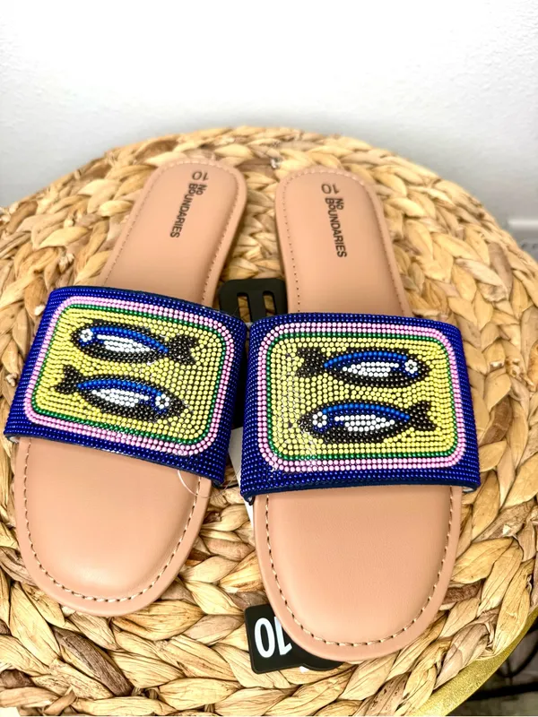 NWT No Boundaries Sandal Sardine Can Beaded Slide Sandals Multi Color Size 10 - Image 3
