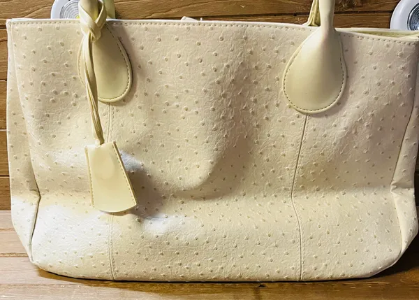 Estee Lauder Ostrich Leather Tote Bag,, Cream Color 17 wide x 10!height w/case - Image 7