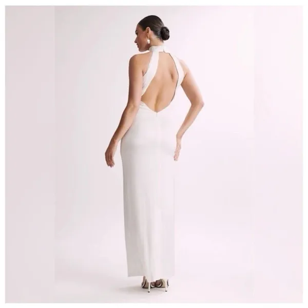 Meshki Claire Satin Drape Back Maxi Dress - Image 4