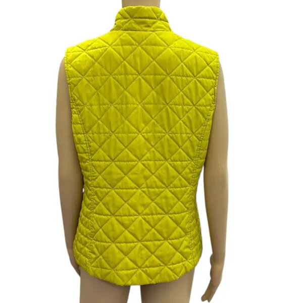 GH Bass and Co Quilted Vest Chartreuse Zip Front Fleece Collar Zip Pocket Medium - Image 7