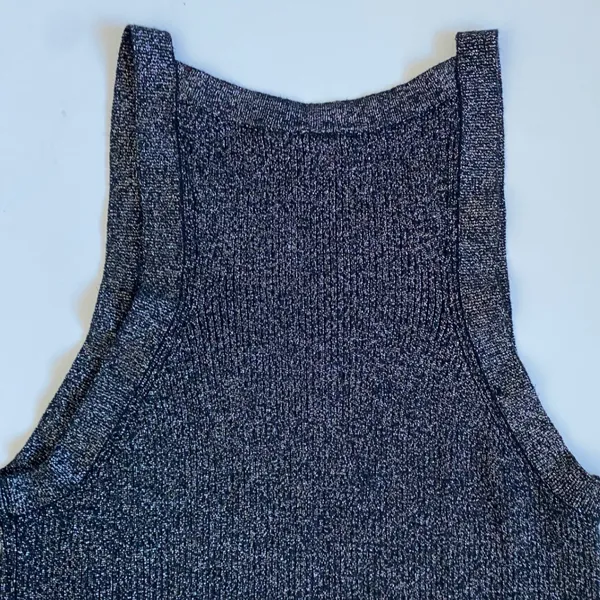 GAP Womens Black Lurex Metallic Sweater‎ High Neck Ribbed Knit Tank Top Large - Image 10