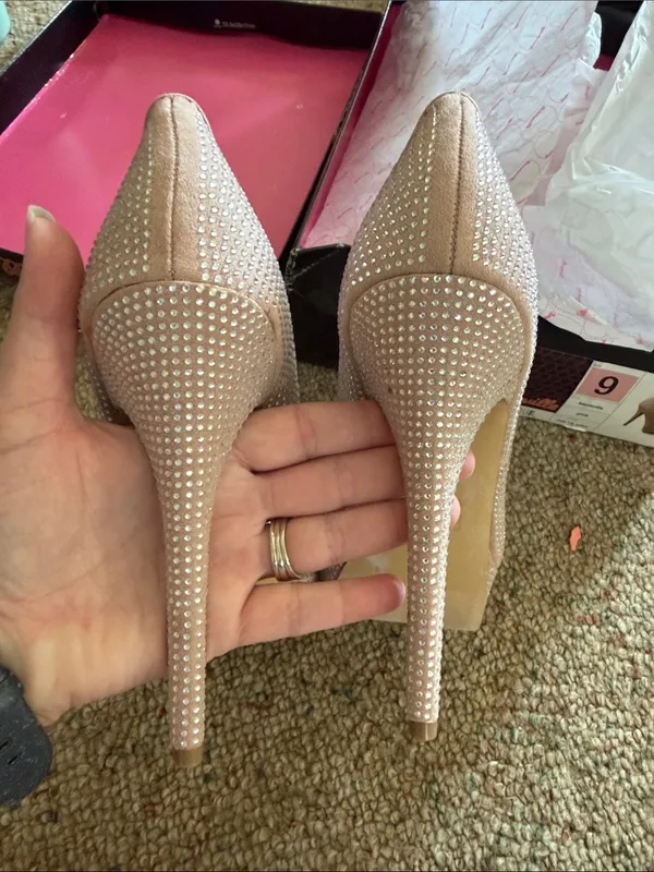 Betsey Johnson Tan Rhinestone Embellished Pointed Toe Heels - Image 5