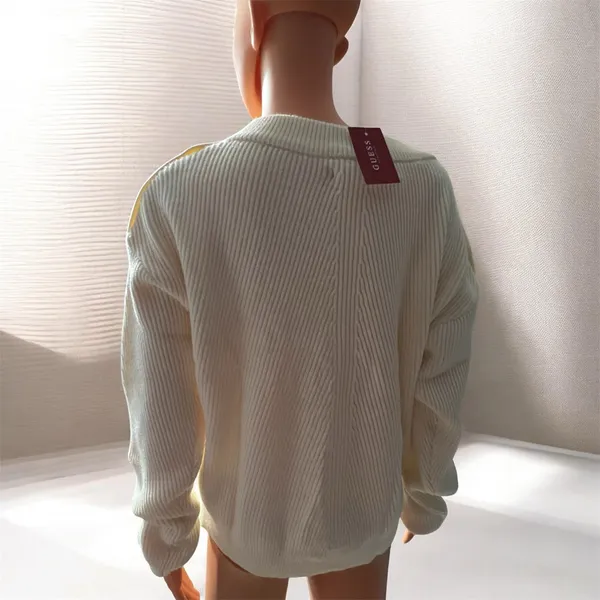 Women’s Cream Ribbed Knit Sweater Button Shoulder Detail Long Sleeve - Image 9