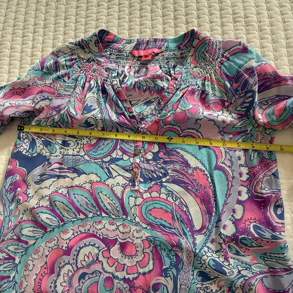 Lilly Pulitzer Elsa Silk Blouse Top Blue Pink Purple Multi Color Sz S Small - Image 6