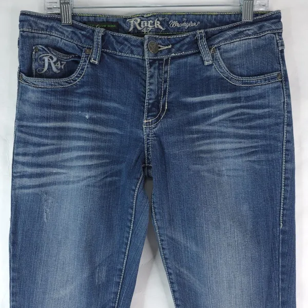 Wrangler Rock 47 Ultra Low Rise Embellished Flare Jeans Size 5x36‎ WHX65MG - Image 3
