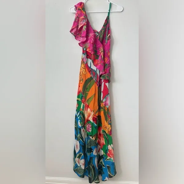 Farm Rio Mixed Flowery Ruffle One Shoulder Dress Women’s Medium - Image 4