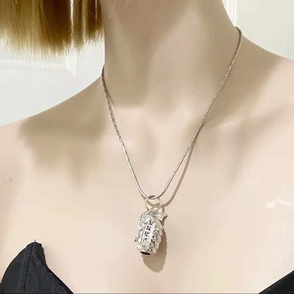 Silver Tone Grenade Pendant Necklace - Image 2