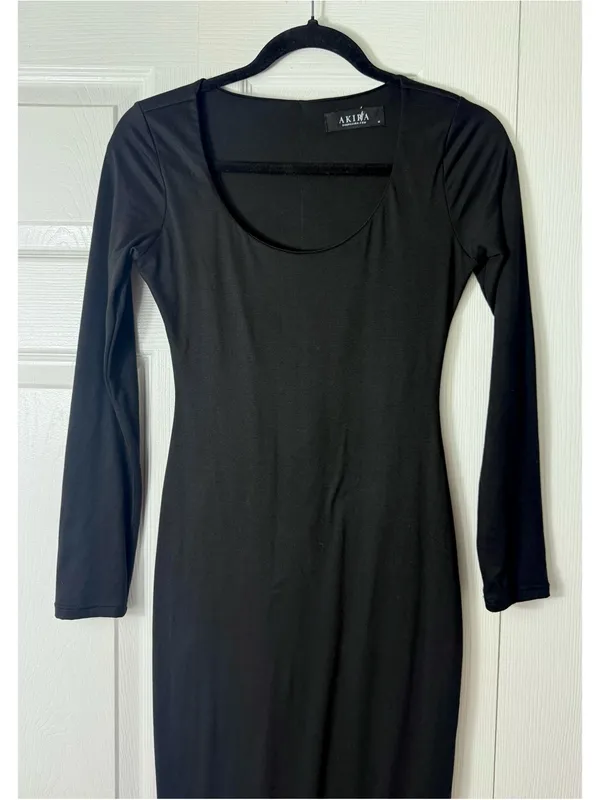 Akira Black Bodycon Maxi Dress Scoop Neck Long Sleeve Stretch Size Medium - Image 4