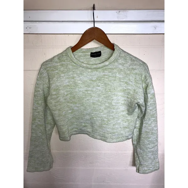 WHITE FOX Boutique Cropped Crew Neck Sweater 100% Cotton XS Lime Green COZY - Image 5