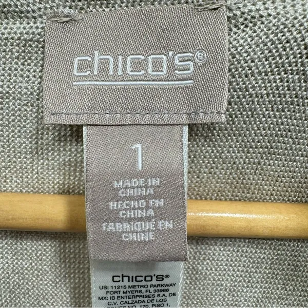 Beige Metallic Open Front Asymmetric Hem Cardigan Wrap Topper Chico’s 1/M - Image 11