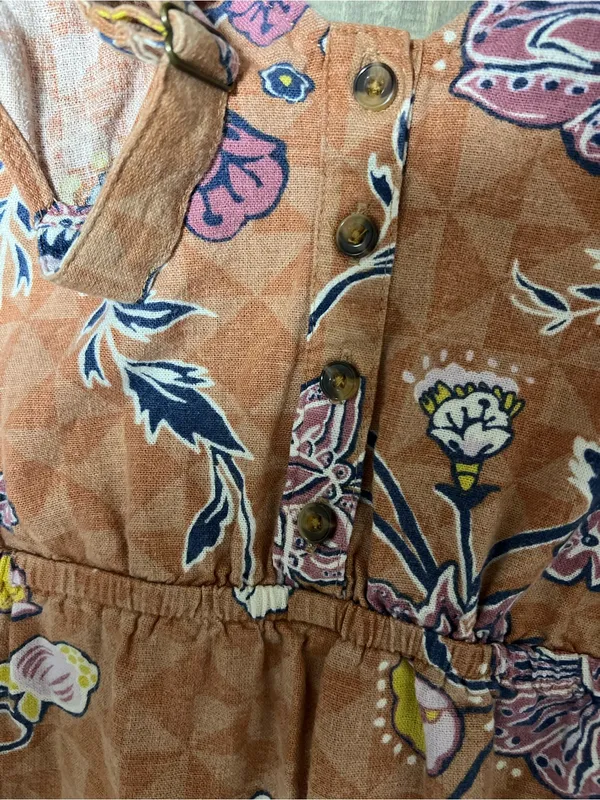 Sonoma Linen Blend Tiered Maxi Dress S Smocked Back Orange Floral - Image 2