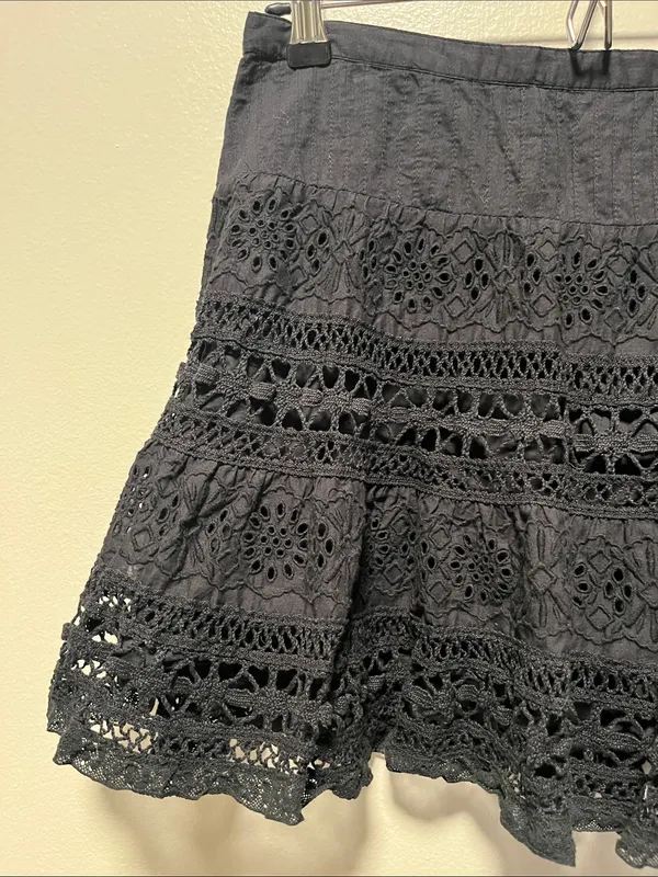 LOVESHACKFANCY Black Jillian Cotton Embroidered Eyelet Skirt, Size 4 - Image 5