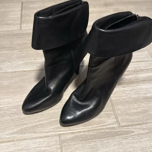 Ralph Lauren Black Leather Leola Fold-Over High Heel Boots‎ Size 7.5 booties - Image 13