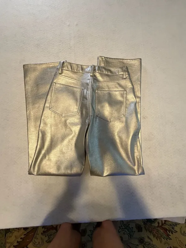 H&M Silver Metallic Vegan Faux Leather Straight Leg Pants - Image 3