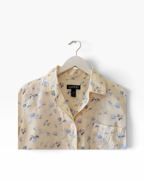 Lauren Ralph Lauren Floral Blue Yellow Embroidered logo pajama Set Sz M - Image 3