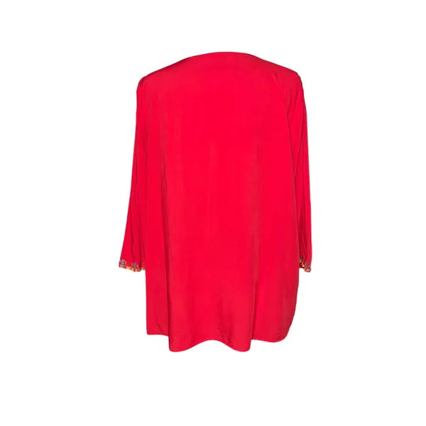 Women’s Boho Floral Embroidered 3/4 Sleeve Red Popover Vneck Top XXL - Image 6