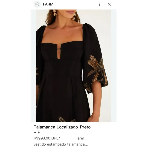 NWOT Farm Rio Maxi Dress Size S Black Print Puff Sleeves Plant Short Sleeve - Image 3