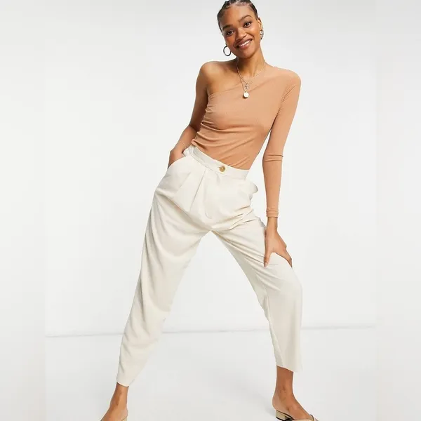 MNG Asymmetric Ribbed One Shoulder Long Sleeve Top M |‎ Neutral Soft Girl NWT - Image 13