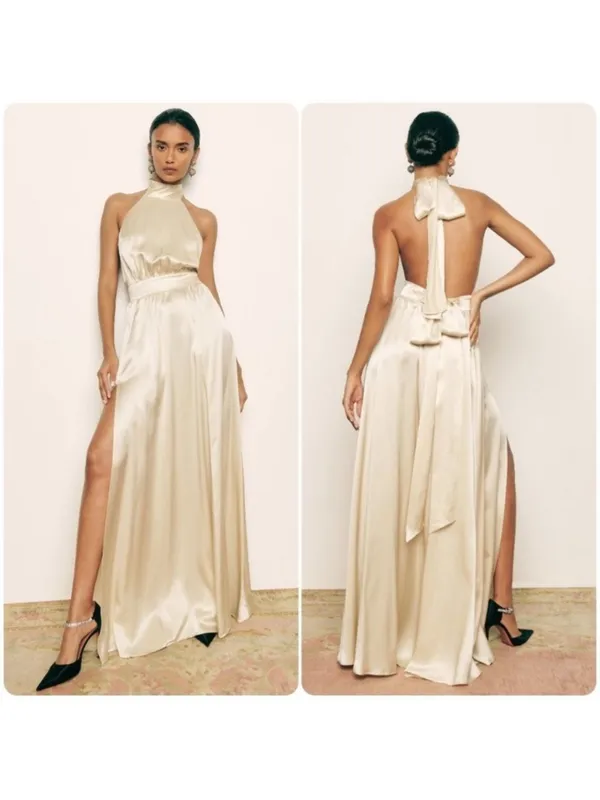 Reformation Alani Silk Halter Maxi Dress Backless Wedding‎ Ivory Size 6 NWT - Image 2