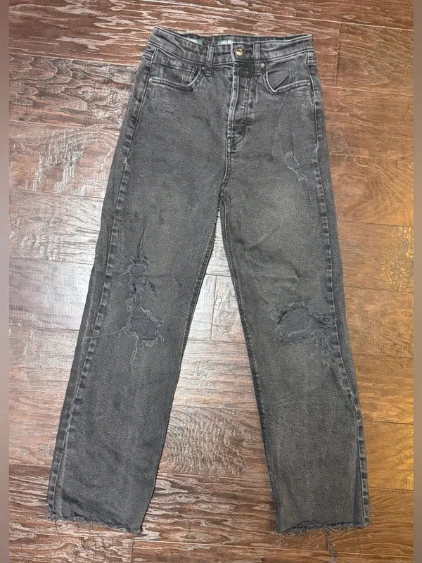 Wild Fable Highest Rise Straight Jeans 0 Washed Black Distressed Raw Hem - Image 2