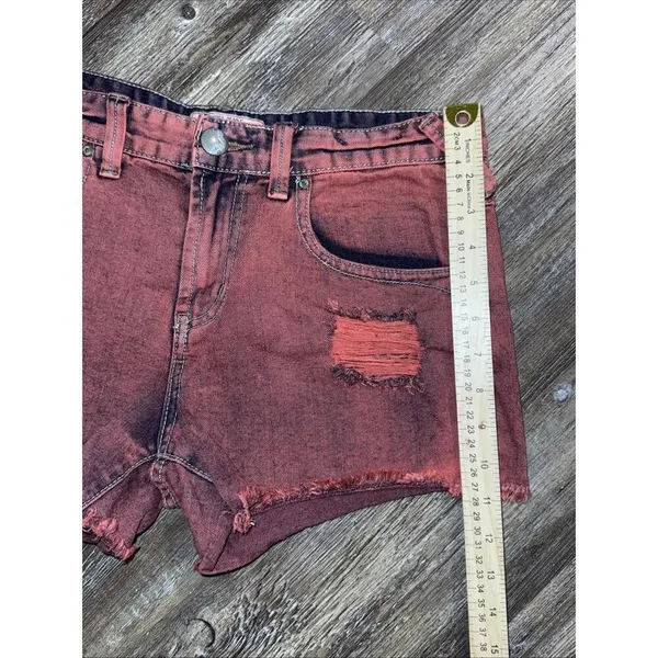 Free People Red Boho Hippie Grunge Emo Goth Distressed Cut Off Y2K Denim Short‎ - Image 2