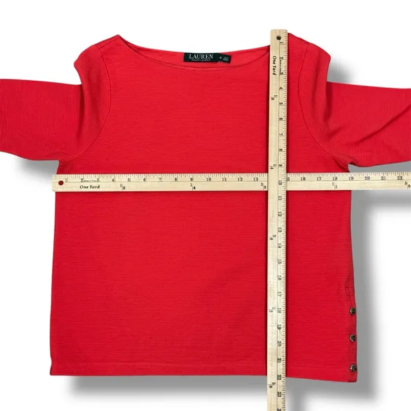 Lauren Ralph Lauren‎ Ribbed Boat Neck Short Sleeve Top Coral Orange Medium - Image 11