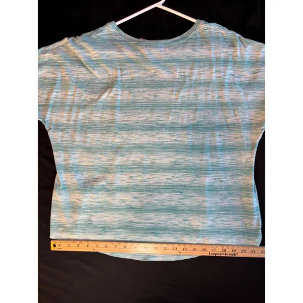 Chicos Space Dye Short Sleeve Top Teal White Size 2 Large Crew Neck Relaxed Fit - Image 5