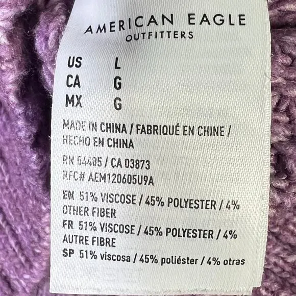 American Eagle Mock Neck Waffle Knit Raglan Sweater Purple Cozy Casual Size L - Image 7