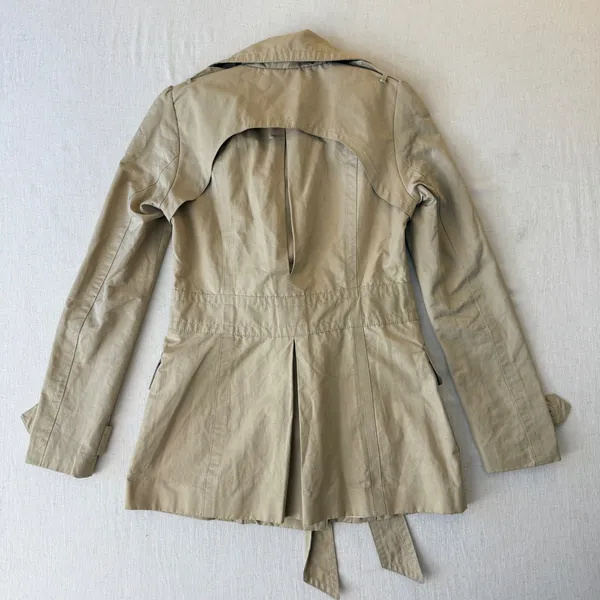 Zara TRF Autumn Trench Coat S Tan Belted Puff Sleeve Y2K Parisian Utility - Image 5