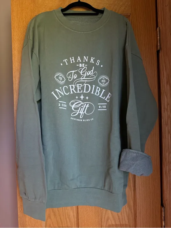 Southern Bliss Co His Incredible Gift Crewneck Sweatshirt Olive Green Large - Image 2