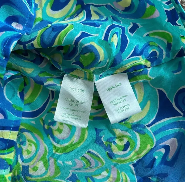 Lilly Pulitzer Silk Aerial Sea Blue Lagoon Blouse Sleeveless Top - Image 4