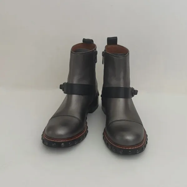 COACH Moto Bootie Gunmetal Black Leather Studded Ankle Boots Women's Size 8 - Image 2