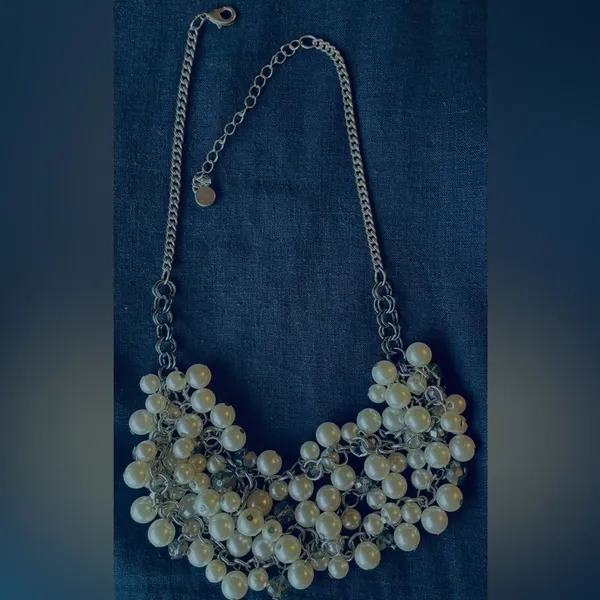 Pearls;Chunky Faux Pearl Statement Necklace for Women Multilayer 18” - Image 4