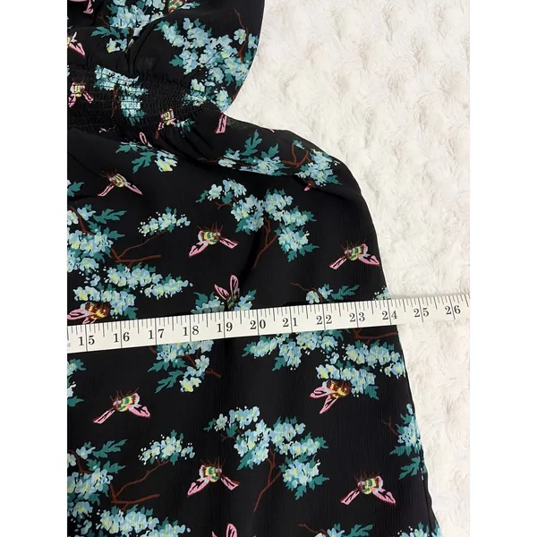 J. Crew Black Botanical Bees Print Smocked Waist Ruffle High Neck Midi Dress M - Image 9