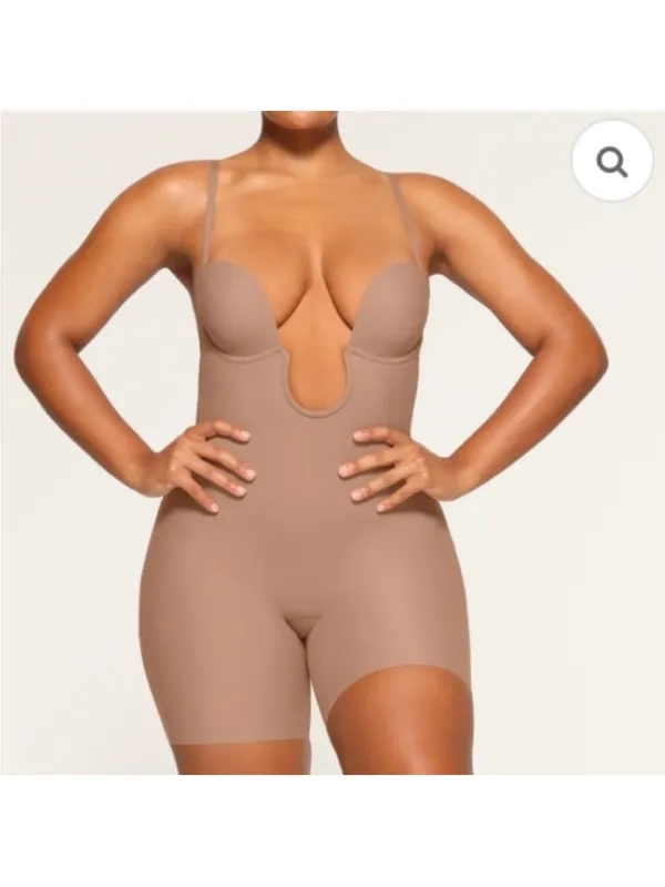 SKIMS All In ONE Deep Plunge Shapewear Mid Thigh Bodysuit size L Clay NWT - Image 3