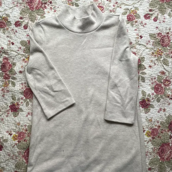 NWOT Mock Neck Cream 3/4 Length Sleeve Dress - Image 2