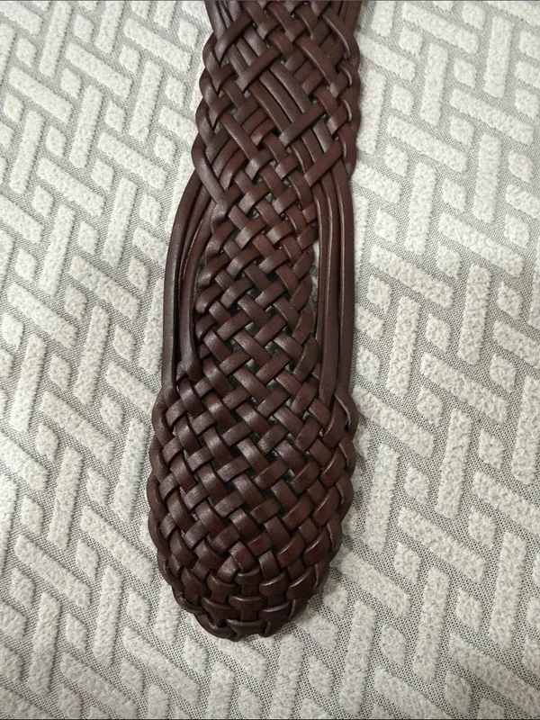 Merona Braided Leather Belt for Women in Dark Brown with Horseshoe Silver Buckle - Image 7