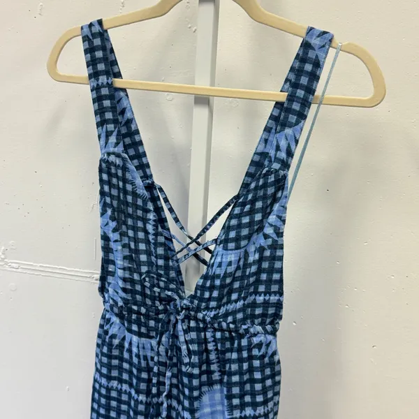 Urban Outfitters Blue Gingham Sunburst Lace Up Mini Dress Medium Summer - Image 4
