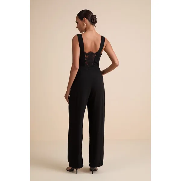 NWT Lulus Kiska Black Lace Wide-Leg Jumpsuit Party Night Out Classy Size XL - Image 3