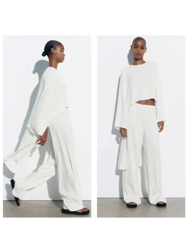 Zara White Asymmetrical Cropped Long-Sleeve Cape Top NWT - Image 3