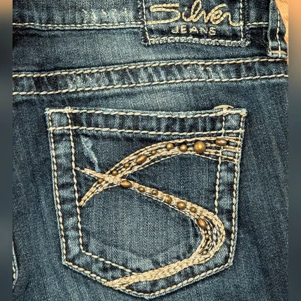 Silver Jeans Lola‎ Flare 27 x 33 Faded Wash Ripped Distressed Denim Studded - Image 7