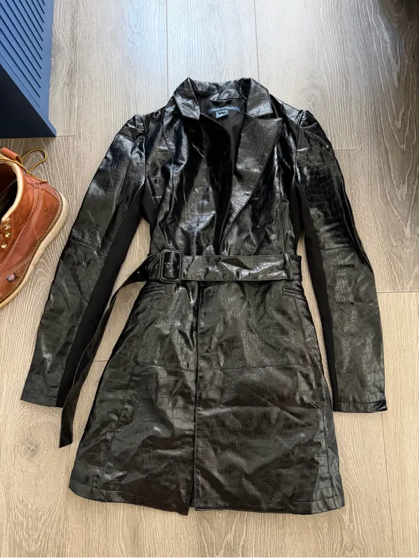 French Connection Black Croc Leather Belted Blazer Dress - - Image 8