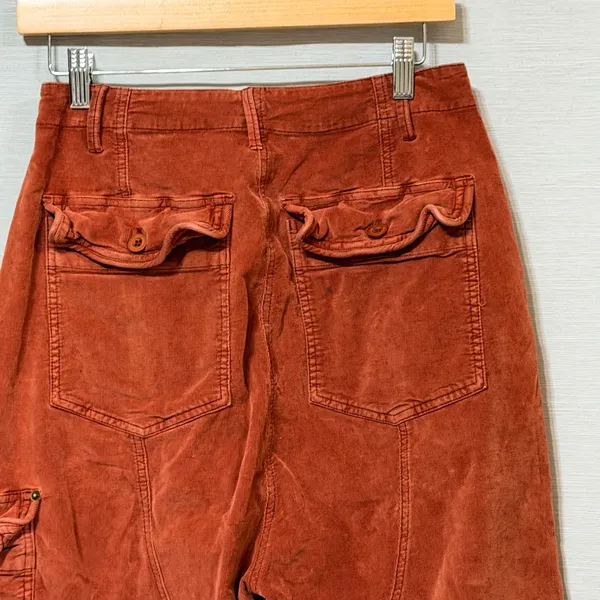 Free People Rust Orange Corduroy‎ Cargo Tapered Pants High Rise Womens Size S - Image 6