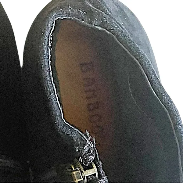 Bamboo•Black Faux Suede•Peep•Toe Ankle Boot•Size 9• 4”Block Heel - Image 14