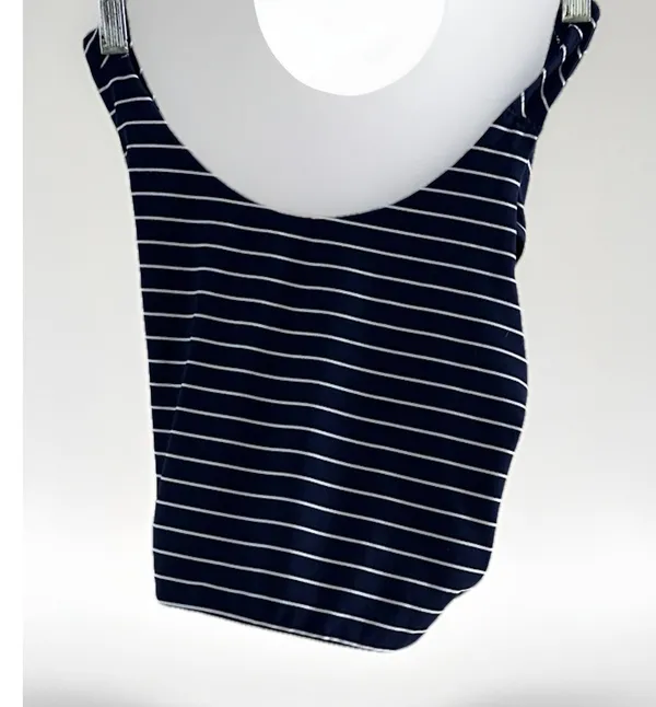Athleta Blue & White Stripe High Neck Sports Bra Powervita Cutout Racerback XL - Image 3