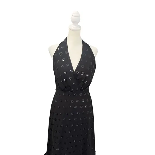Milly NWT Black Sequin Halter Open Back Formal Gown Dress Size 6 - Image 3