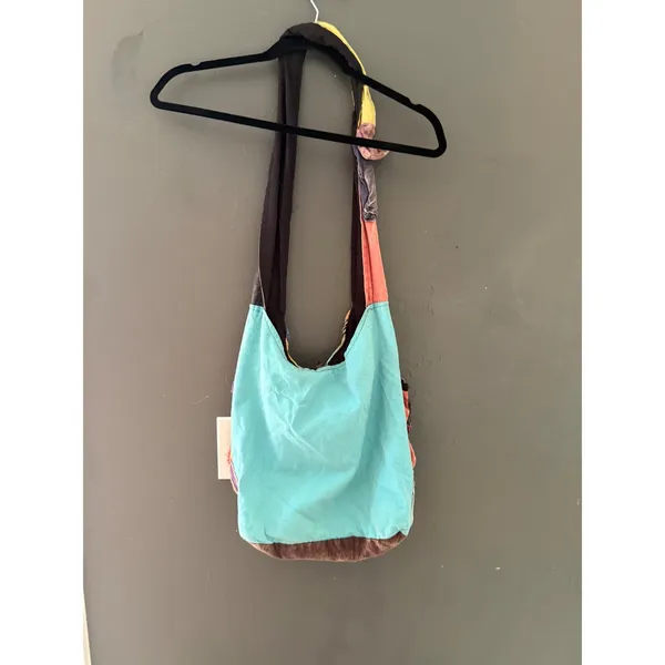 Rising International Patchwork Peace Sign Boho Crossbody Bag Nepal Cotton Multi - Image 4