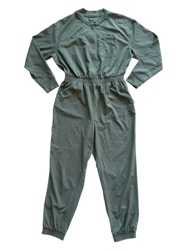 Old Navy StretchTech Cropped Zip Bomber Jumpsuit Size Medium - Sage Green - Image 2